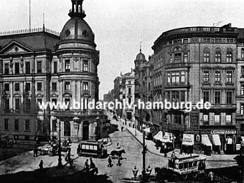04_22728 - historische Abbildung vom Neuen Wall (ca. 1910). Blick in den Neuen Wall - Pferdebahnen transportieren auf der Stadthausbrcke /Graskeller ihre Fahrgste.